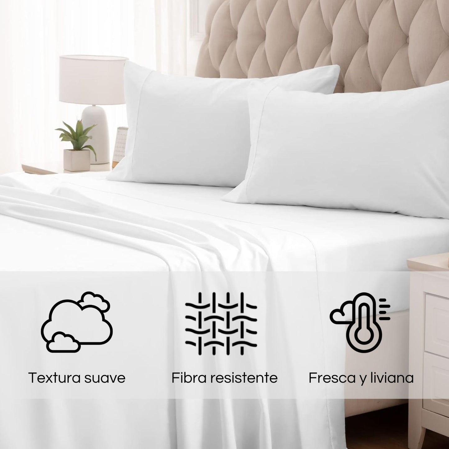Juego Sabanas Blanco Liso Microfibra