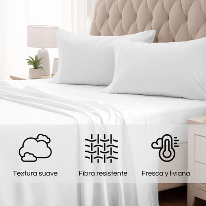 Juego Sabanas Blanco Liso Microfibra