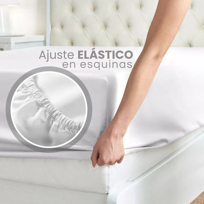 Juego Sabanas Blanco Liso Microfibra
